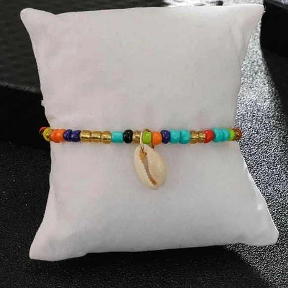 Colorful Beaded Anklet with Puka Shell Charm - Picture 5 of 5